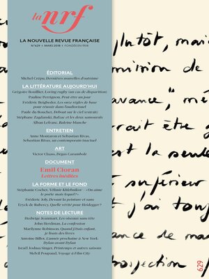 cover image of La Nouvelle Revue Française N° 629 (mars 2018)